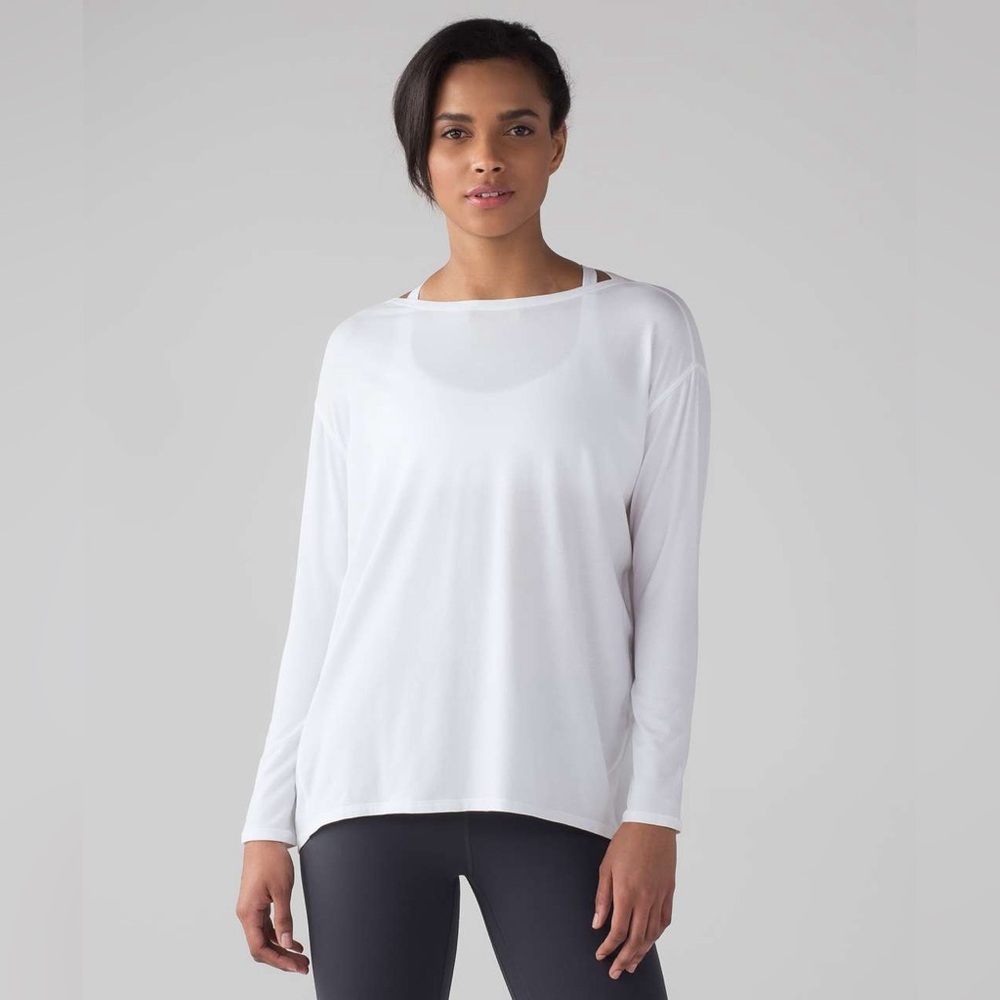 lululemon Back in Action White Long Sleeve Tee